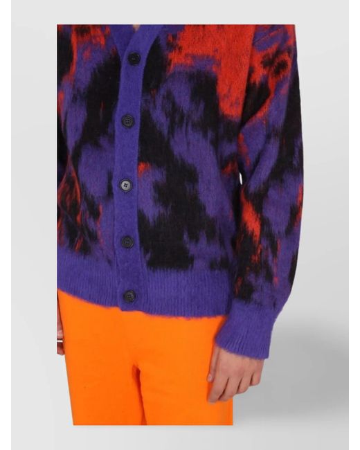 MSGM Blue Ribbed V-Neck Cardigan for men
