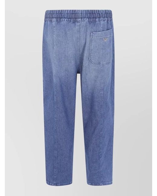 Emporio Armani Blue Wide Leg Jeans Cropped Length Back Pocket for men