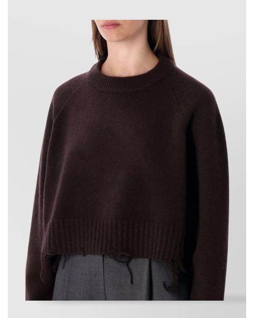 Low Classic Black Wool Cropped Distressed Jumper