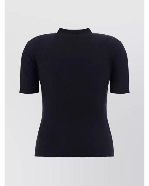 Balmain Blue Mohair Knit V-Neck Short-Sleeve Top