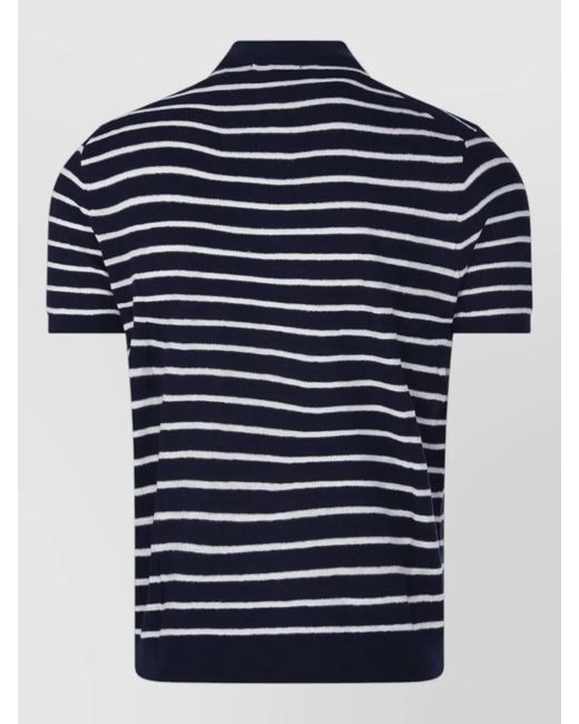 Ralph Lauren Blue Polo Shirt Short Sleeves Striped Ribbed Collar for men