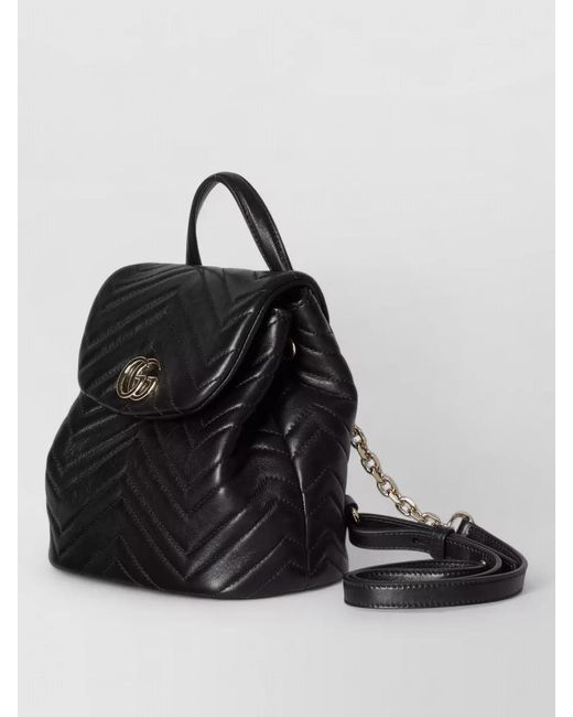 Gucci Black Gg Marmont Mini Leather Chain Backpack