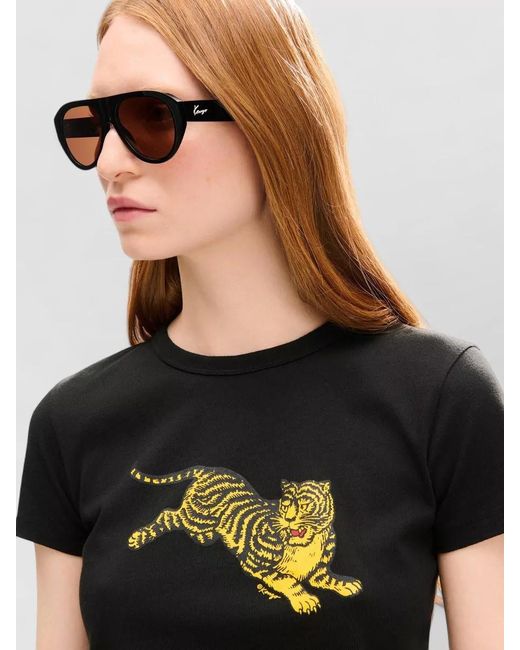 KENZO Black Tiger Motif Crew Neck Graphic T Shirt