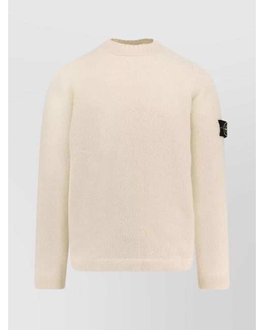 Stone Island Natural Crew-Neck Wool Blend Sweater With Ribbed Accents for men