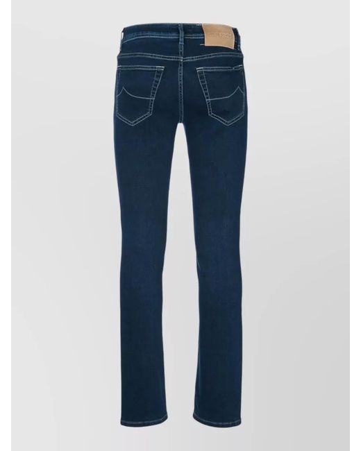 Jacob Cohen Blue Denim Pants Belt Loops Contrast Stitching for men