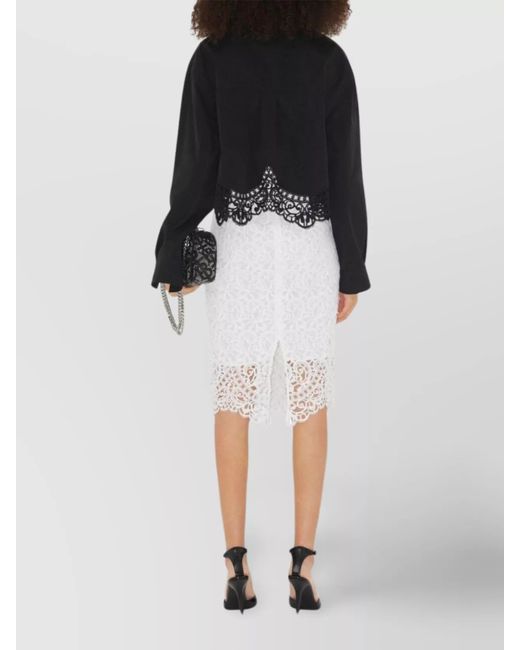 Burberry White Lace Floral-Appliqué Midi Pencil Skirt