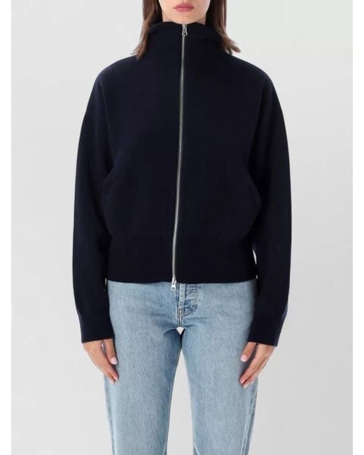 Extreme Cashmere Blue Cropped Zip Cardigan Bomber High Neck