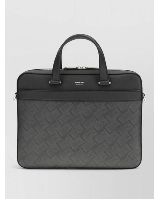 Ferragamo Black Calf Leather Bos Taurus Laptop Briefcase for men