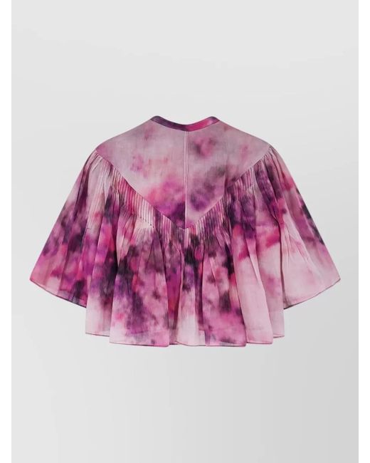Isabel Marant Pink Cotton Printed Ruffled Cropped Blouse