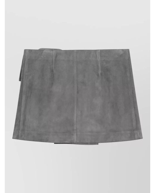 AMI Gray Mini Skirt Suede Texture Belted Design