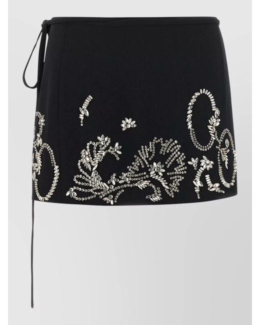 Dries Van Noten Black Gabrinas Skirt Embellished Wrap Mini Tie Side