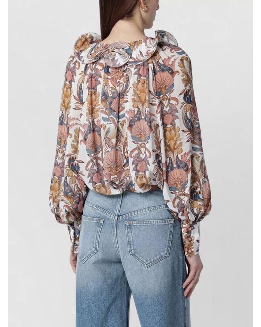 Farm Rio Blue Floral Pattern Top Long Sleeves Loose Fit