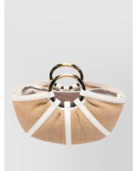 Coccinelle Natural Shell Straw Beach Bag Contrast Trim