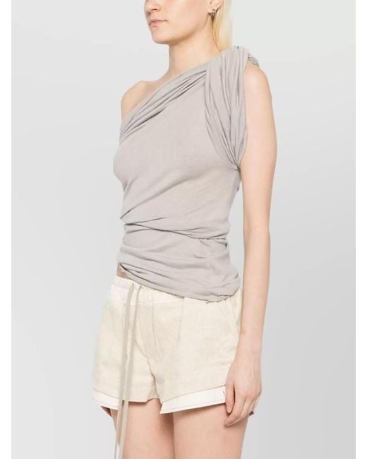 Rick Owens White Cotton Draped Tank Top