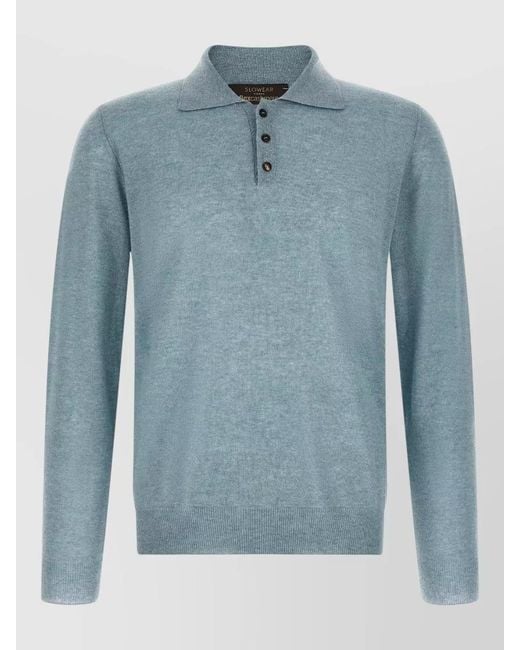 Zanone Blue Long Sleeve Cashmere Polo Shirt for men