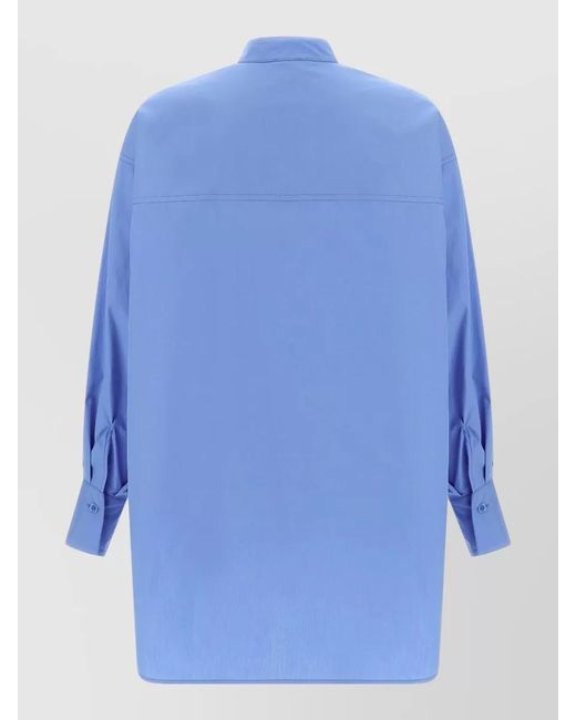 Nude Blue Shirt Featuring Ruffles Long Sleeves Buttoned Cuffs