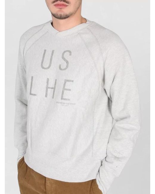 Engineered Garments White Crew Neck Sweatshirt Printed Raglan Sleeves for men