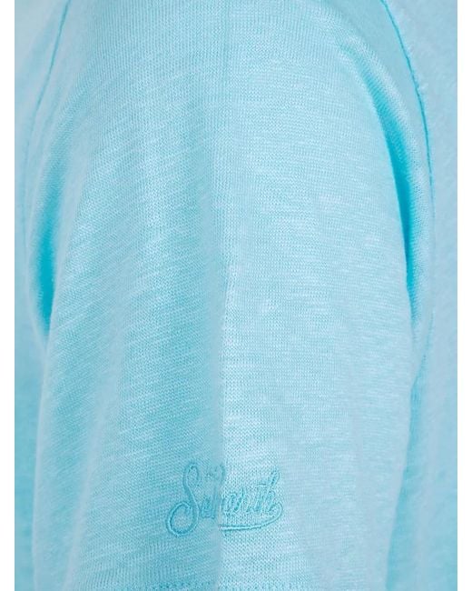 Mc2 Saint Barth Blue Linen Crew Neck Short Sleeve Top for men