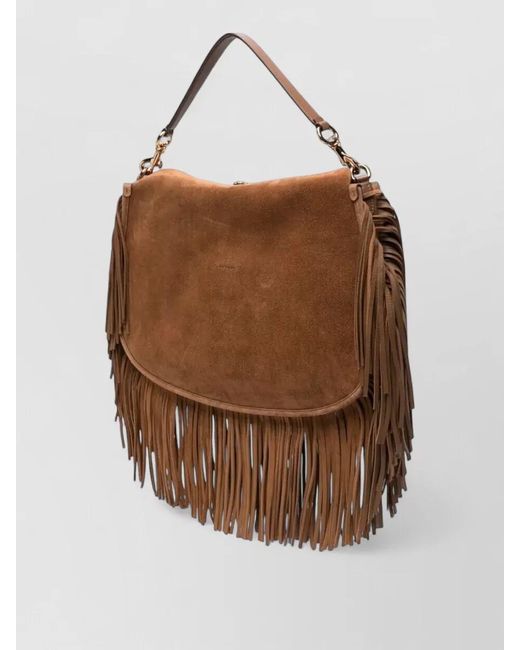 Etro Brown Crossbody Pony Bag Fringes Xl Suede