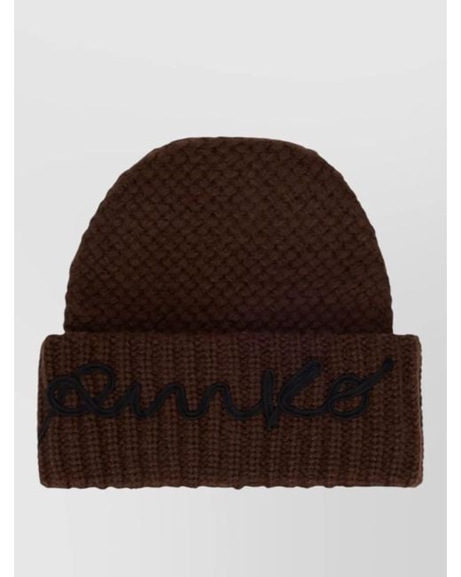 Pinko Brown Logo Embroidered Knit Beanie Cuff Detail