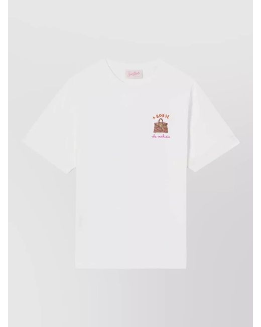 Mc2 Saint Barth White Emilie T Shirt Rhinestone Embroidery Detail