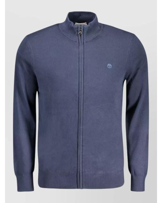 Timberland Blue Cotton Zip-Up High-Neck Cardigan for men