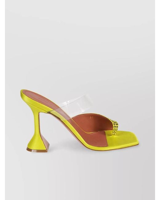AMINA MUADDI Yellow Crystal Square Toe Sandals