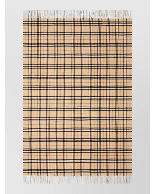 Burberry Natural Checked Pattern Scarf Fringed Edges Design