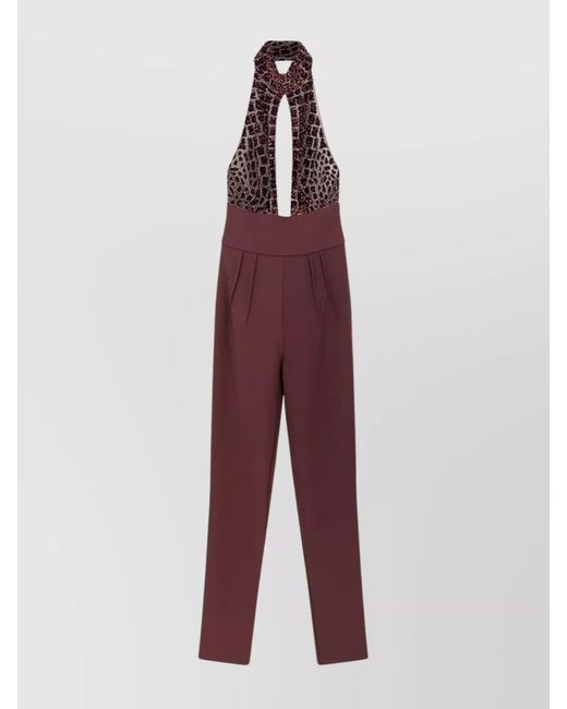 Elisabetta Franchi Purple Satin Cutout Jumpsuit