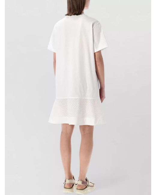 Moncler White Dress Eyelet Hem Knee Length Relaxed