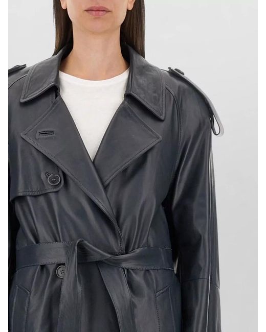 Salvatore Santoro Gray Leather Trench Coat Belted Double Breasted