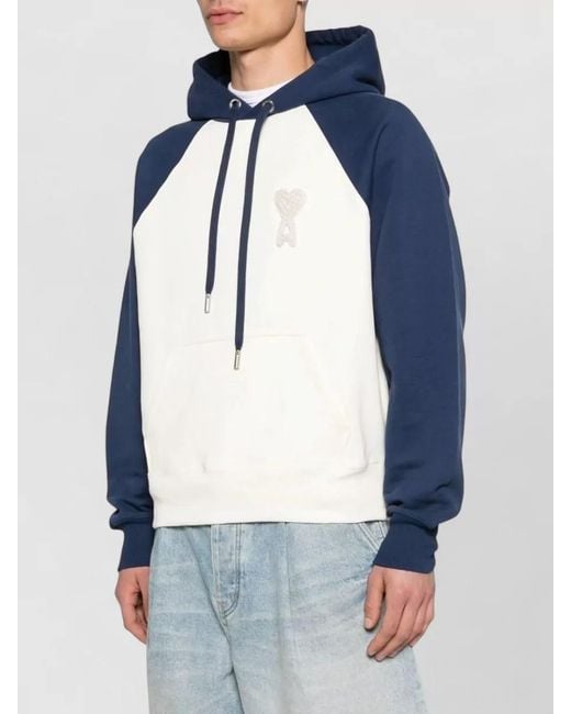 AMI Blue Ami De Coeur Cotton Logo Hoodie for men