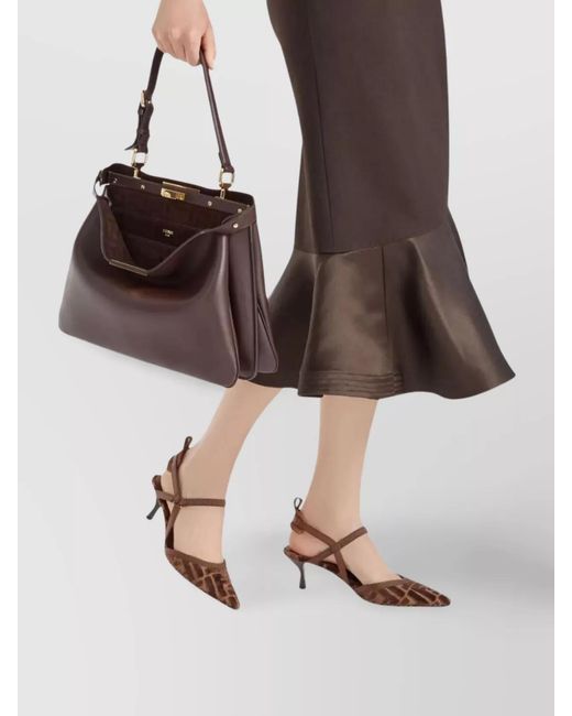 Fendi Pink Jacquard Velvet Slingback Pumps