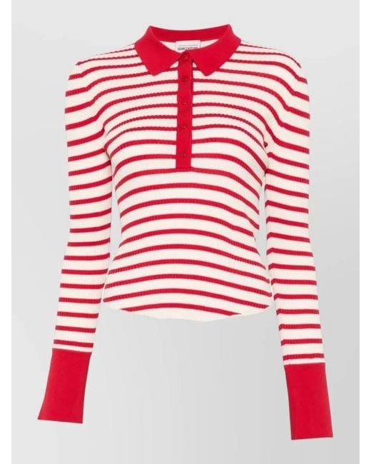 Semicouture Red Aida Striped Cotton Long Sleeve Polo