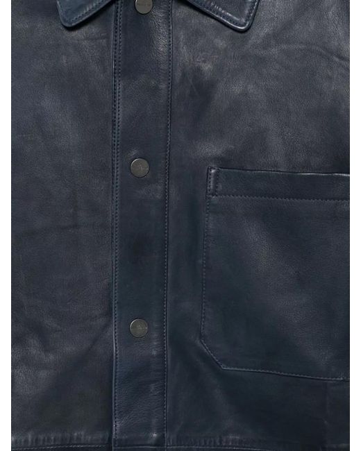Peuterey Blue Todd Leather Jacket Point Collar Chest Pocket