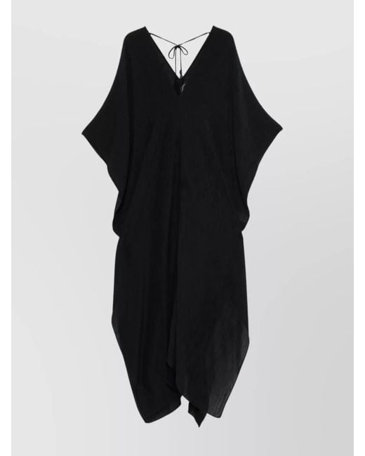 Taller Marmo Black Silk V-Neck Half-Sleeve Kaftan Dress