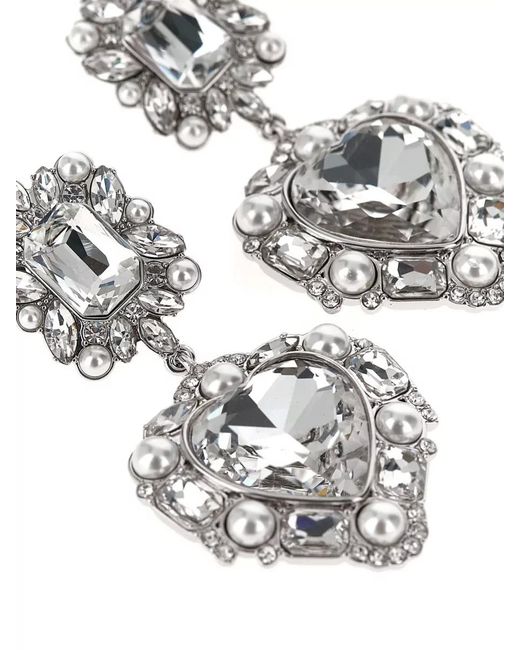 Self-Portrait Metallic Crystal Pearl Heart Drop Tiered Earrings
