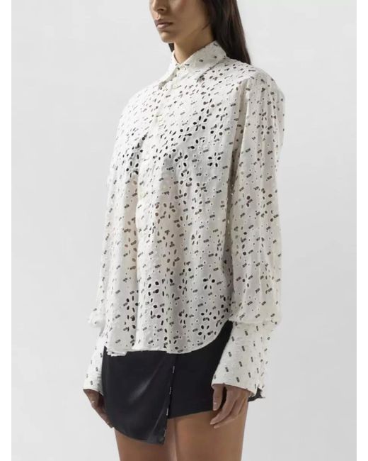 Gcds White Logo Cotton Shirt Floral Embroidery