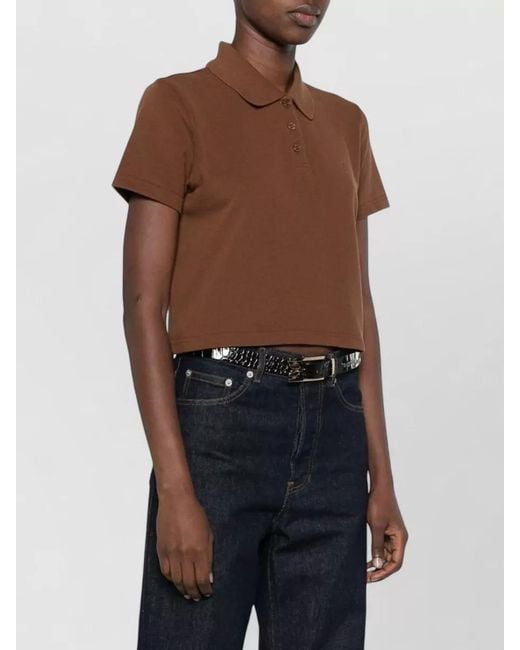 Saint Laurent Brown Cropped Cotton Polo Shirt Short Sleeves
