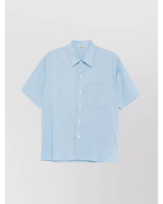 Auralee Blue Short Sleeve Shirt With Chest Pocket for men