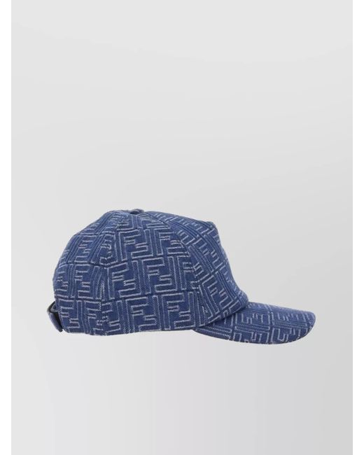 Fendi Blue Denim Logo-Pattern Baseball Cap for men