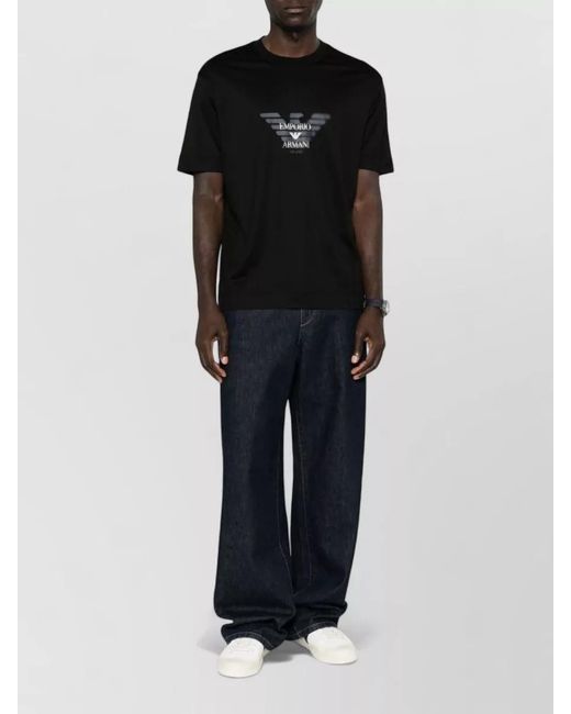 Emporio Armani Black Logo Front Crew Neck Regular T Shirt for men