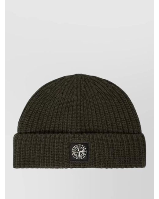 Stone Island Green Beanie Rws Ribbed Knit Folded Brim for men