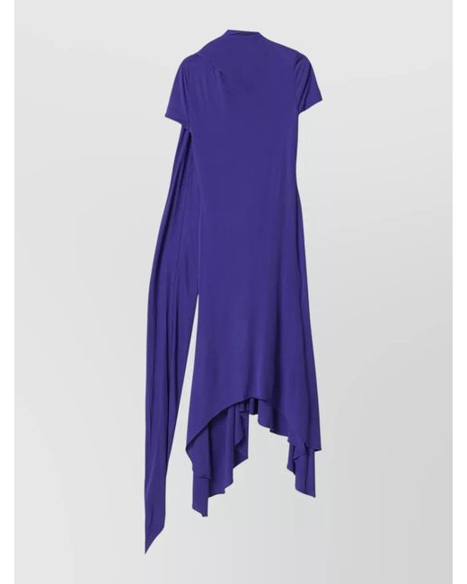 Acne Purple Short Sleeve Dress Asymmetric Hem Draped Detail