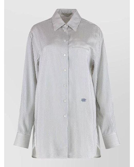 Stella McCartney Gray Silk Shirt Long Sleeves Pocket Stripe Pattern