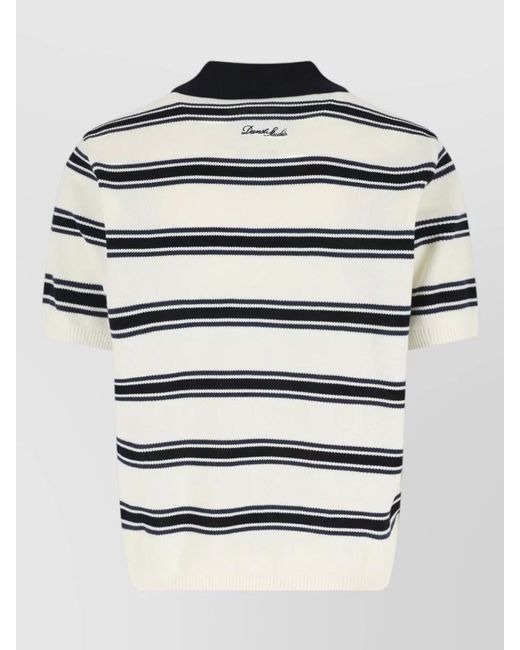 DUNST Blue Polo Knit Top Short Sleeves Stripes