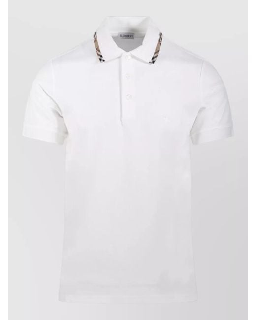 Burberry White Contrast Collar Short Sleeve Polo Shirt for men