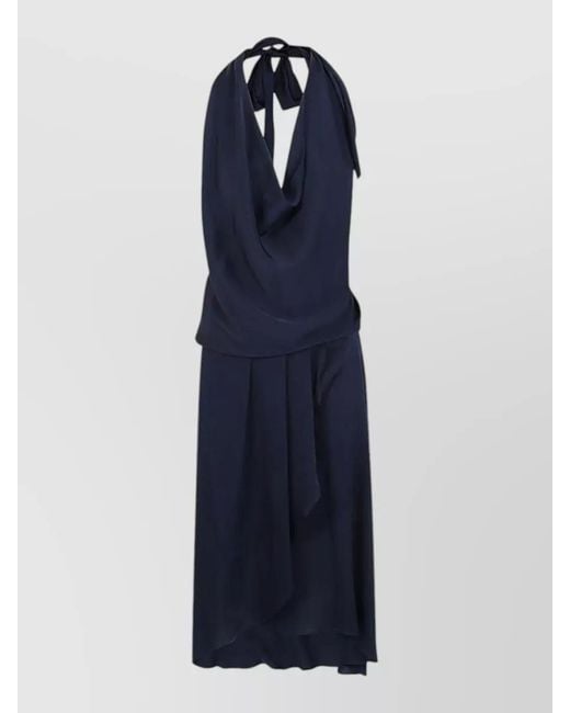 Silk95five Blue Worth Ave Backless Bow Halter Midi Dress