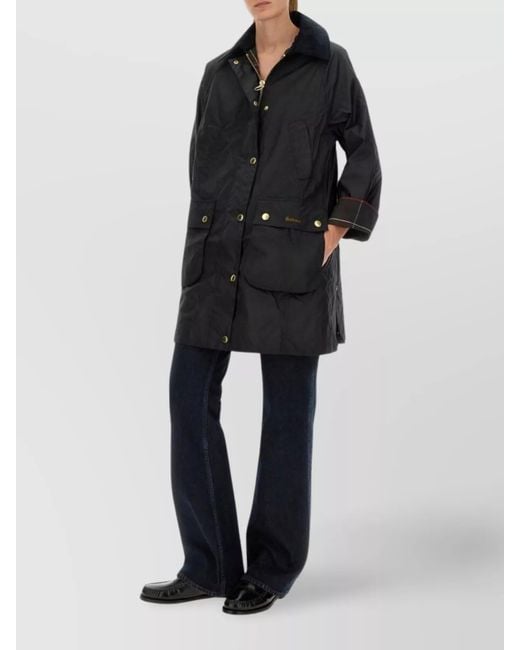 Barbour Black Long Jacket Flap Pockets