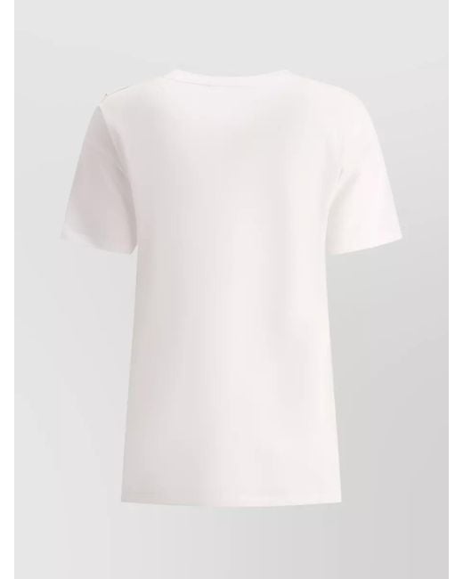 Balmain White Cotton Logo Print Button Embellished T-Shirt